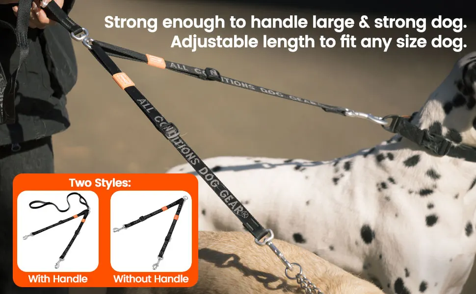 Double Dog Leash No Tangle Dual Dog Leash Lead Coupler Splitter Adjustable Two Handle Training Walking for Medium and Large Dog