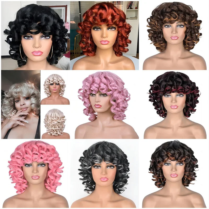 ผู้หญิงแอฟริกันผมหยิกใหญ่หลากสี แต่งกายสำหรับการแสดง  วัสดุใยสังเคราะห์  ชุดคาบาเรต์  เข้าชุดกับผมหยิกสั้น