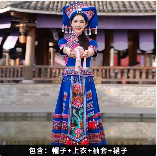 2024 zhuang minoría mujeres festival formal hanfu chino característico bordado perforamnce prenda tradicional elegante hanfu