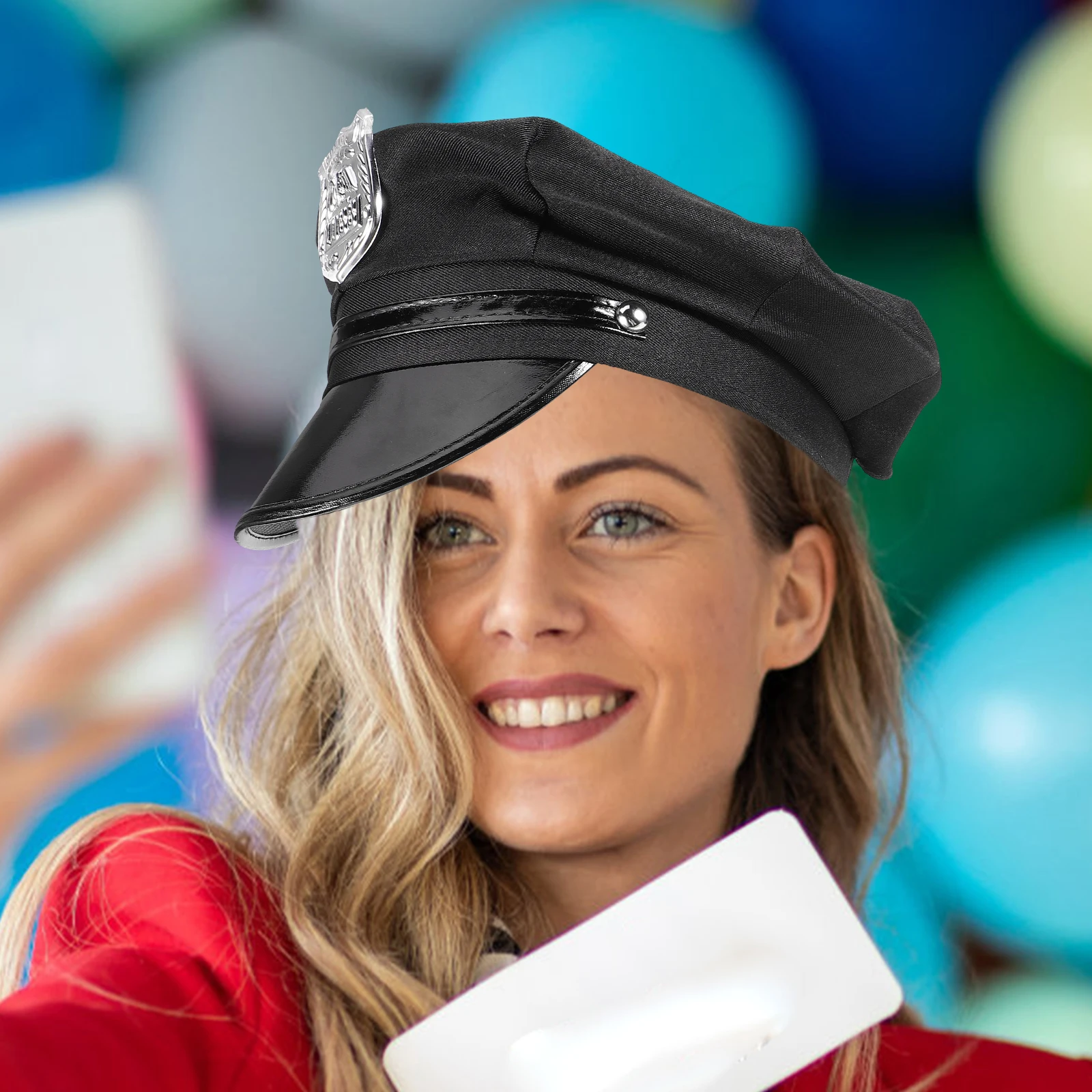 

Black Sequined PU Police Hat for Women Men Lightweight Halloween Cosplay Props Stage Performance Caps Party Accessories