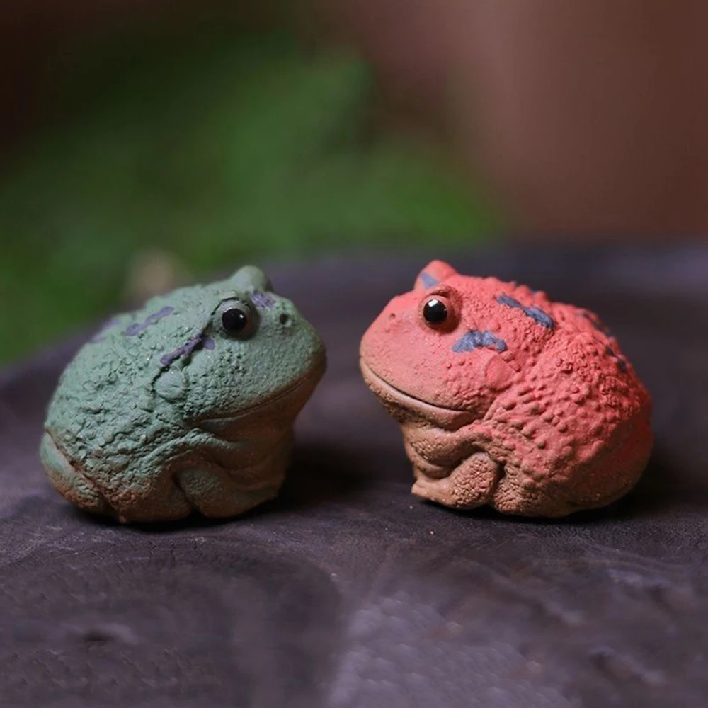 Yixing Lila Ton Frosch Teedekoration, Kultivierbare Goldene Kröte Teefigur, Aquarium-Landschaftsdekoration, Teetisch-Accessoires