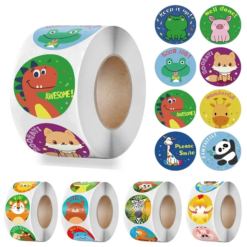 100/500pcs Reward Sticker Good for Teachers and Kids Boys Girl Toy Decoration Sticker Per Roll 8 Designs Cartoon Animal Sticker