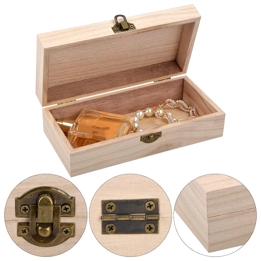 Rectangular Wooden Storage Box Retro Buckle Wooden Box Multifunction Hinged Boxes Clamshell Wooden Gift Packing Jewelry Case