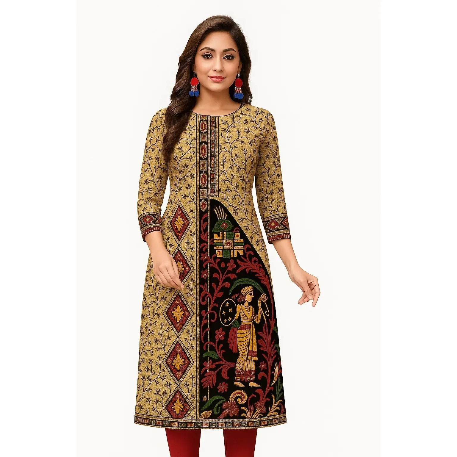 

Мусульманское 2026 женское модное и элегантное прямое повседневное платье Kurtta с узором павлина, удобное платье с разрезом по подолу, Абая