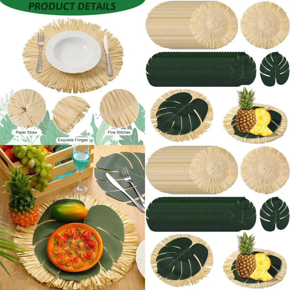 

Set of 72 Tropical Luau Round Placemats with Palm Fringe, Bulk Hawaiian Table Decor for Summer Parties