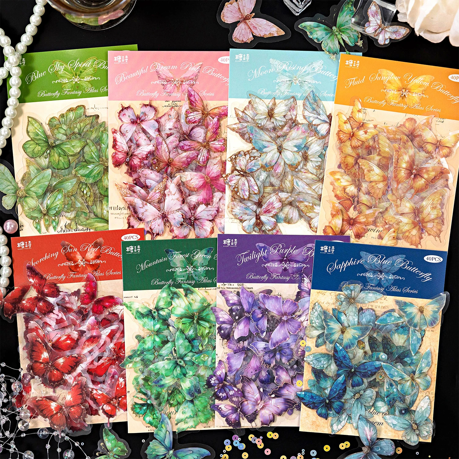 

40pcs/pack Butterfly Stickers Ice Crystal Laser DIY Scrapbooking Supplies Art Collage Junk Journal PET Kwinkle Stickers