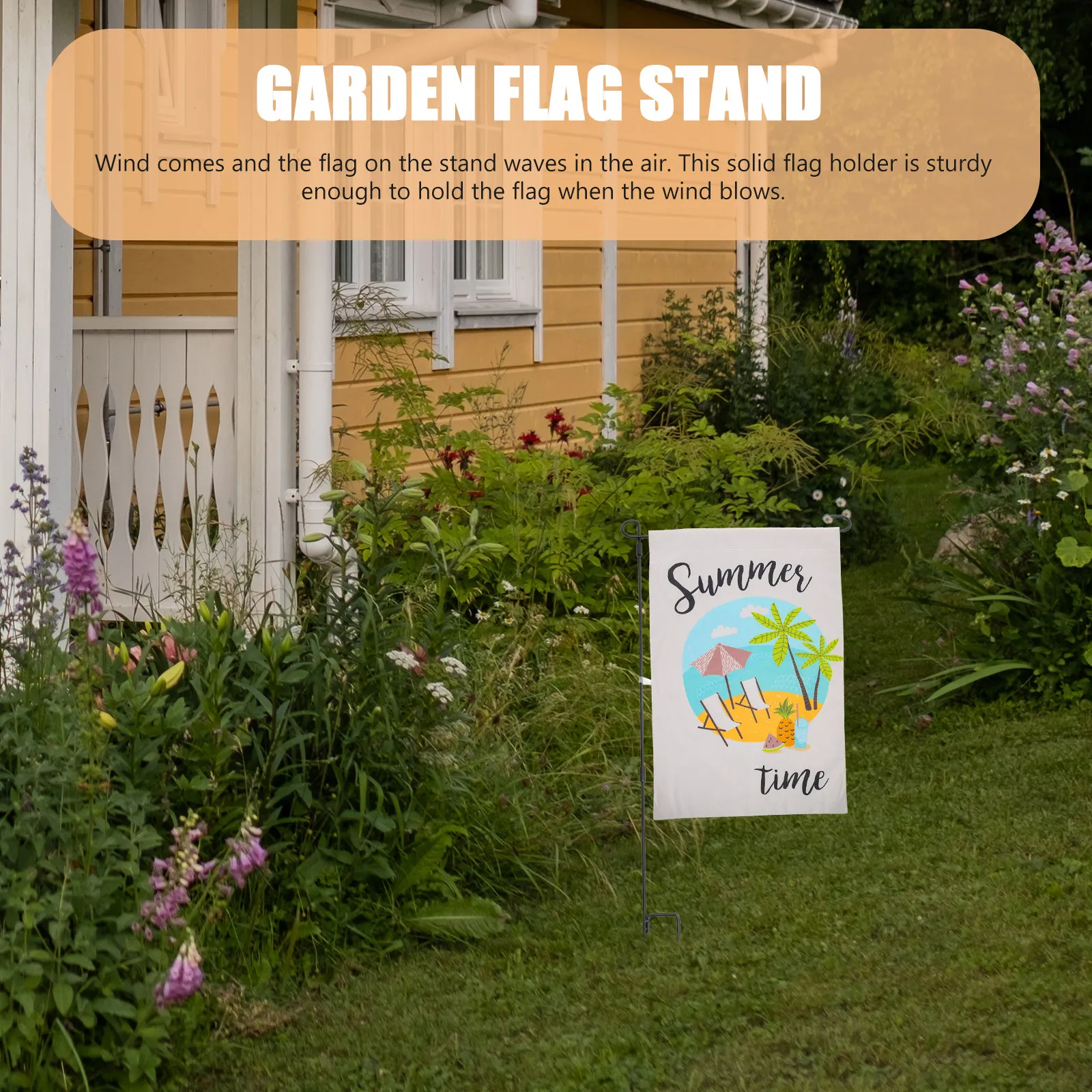 Heavy Duty Black Forged Iron Garden Flag Stand – 2pcs Windproof Outdoor Flag Display Rack for Yard, Lawn, Front Door