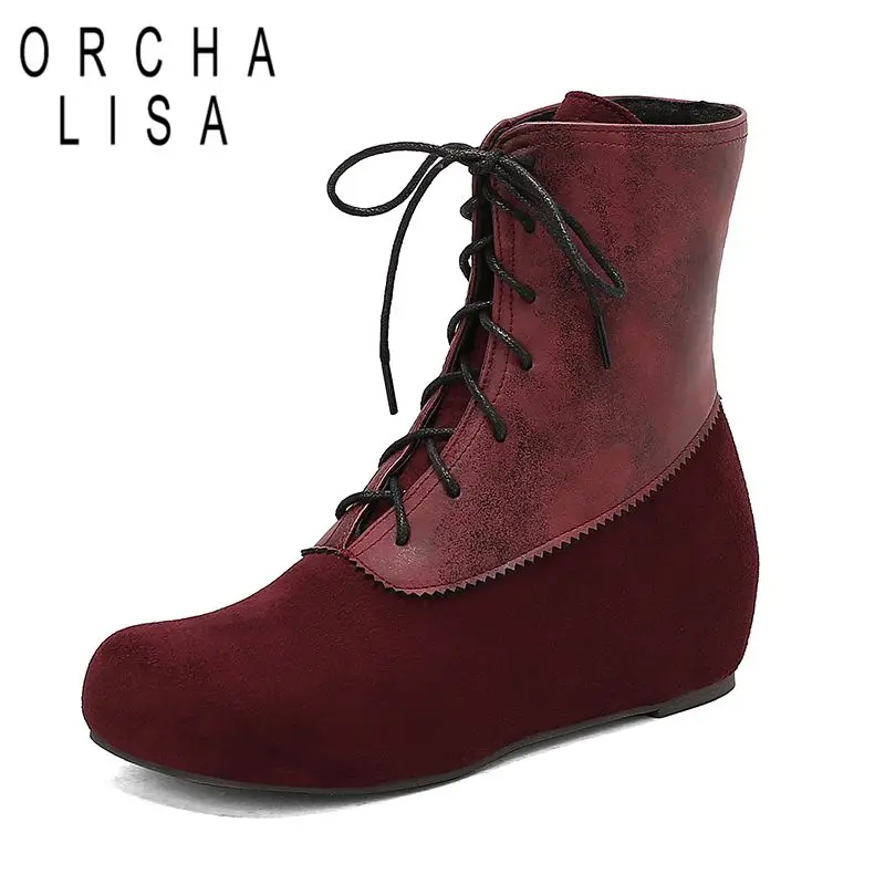

ORCHA LISA 2025 Luxury Women Ankle Boots Round Toe lncreased Heel 4cm Lace Up Mixed Color Plus Size 48 49 50 Fashion Dating Bota