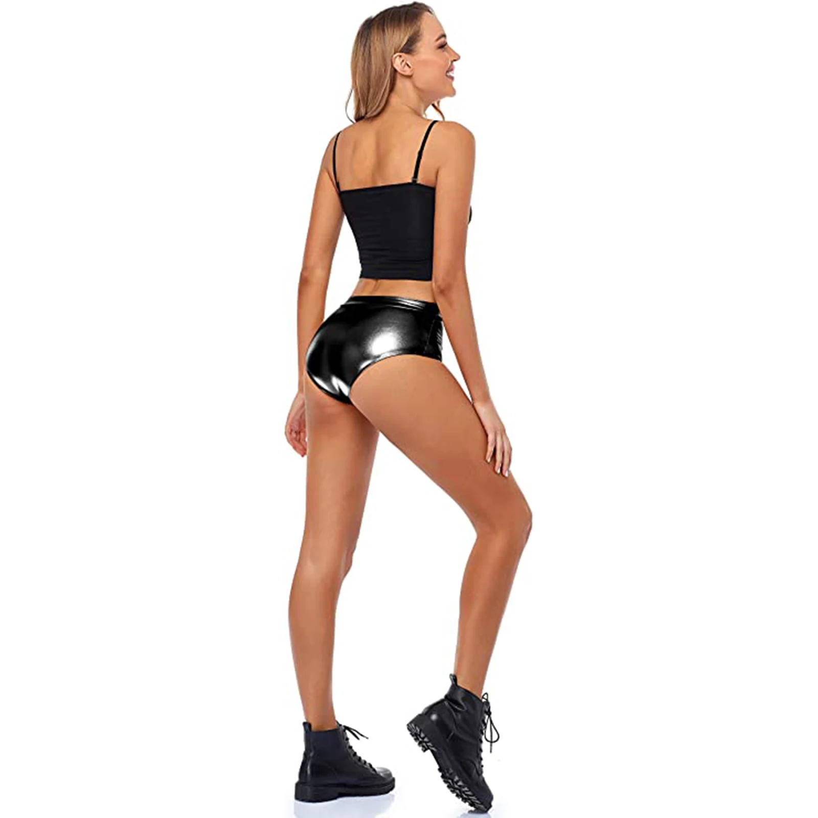 

Women's Metallic Cheer Dance Shorts Mid-Waist Booty Gymnastics Red Shiny Stage Performance Bottoms for Girls