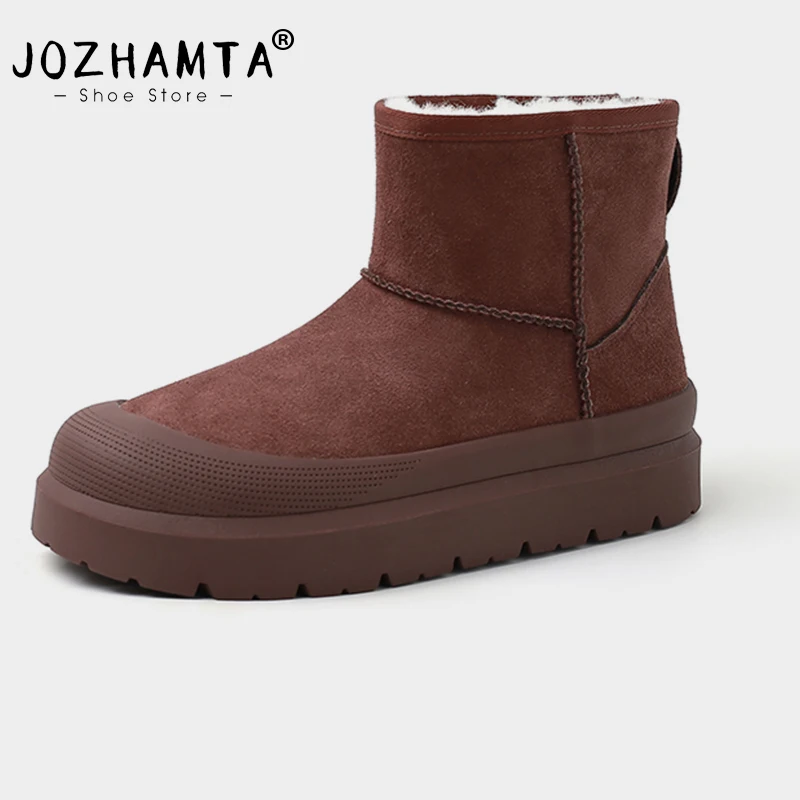 JOZHAMTA Size 35-40 Women Genuine Leather Snow Boots For Women Winter Heels Shoes Brand Boots Wool Boots Casual Footwear