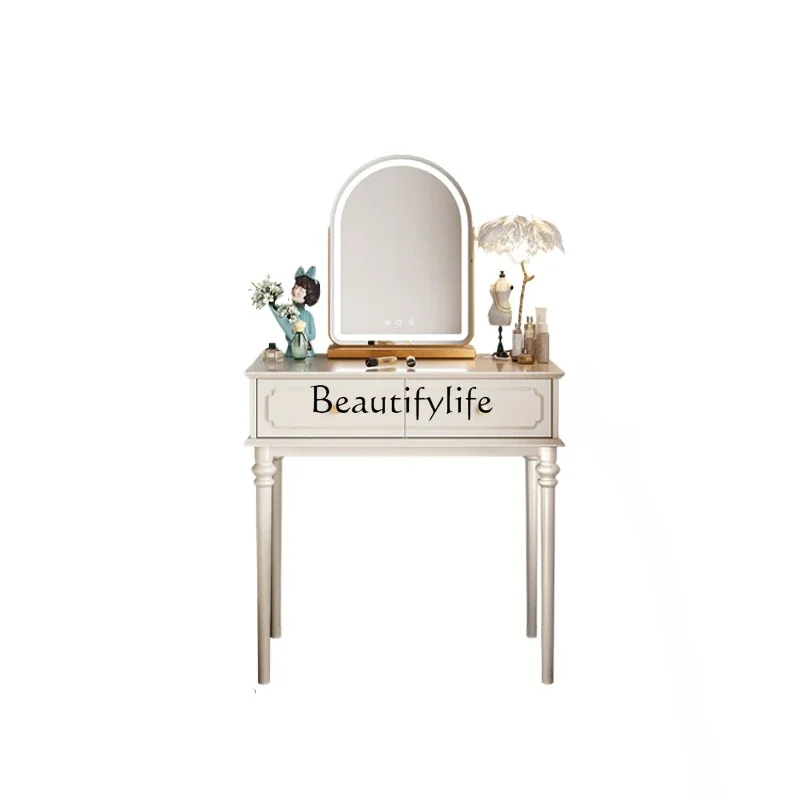 

FG26French Cream Style Solid Wood Dressing Table American Princess Style White Bedside Makeup Table