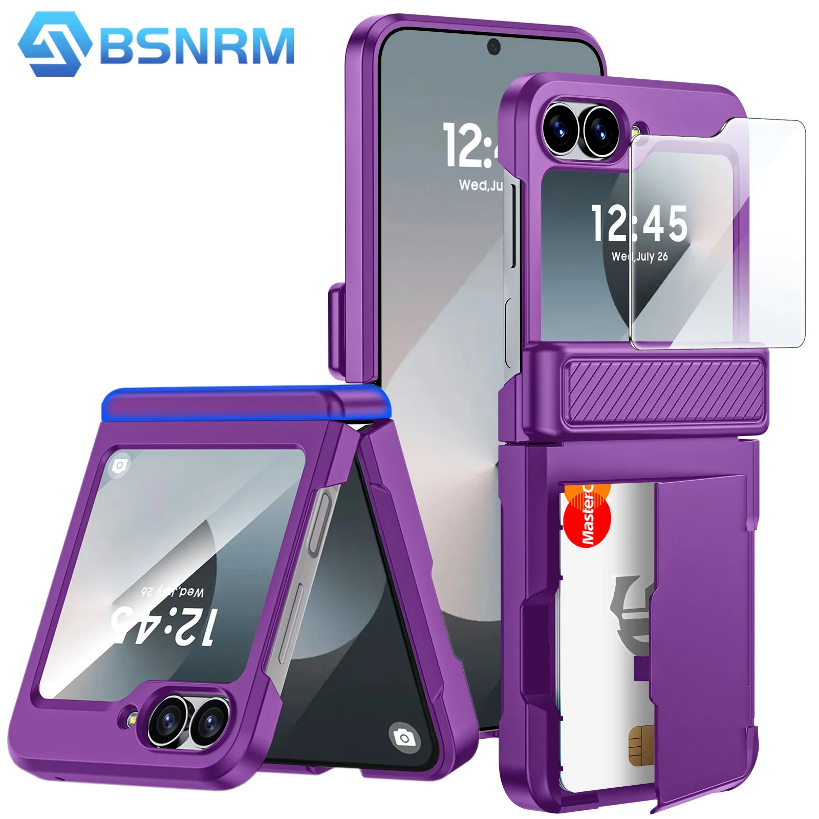 

For Samsung Galaxy Z Flip 6 Wallet Case,with Hinge Protection,Card Holder [RFID Shielding] & Screen Protector Case-Purple