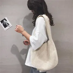 Women Shoulder Bags Large Capacity Crochet Hobo Bag Fashion New Knitting Handbags Female Shopping Bag Hollow Woven Tote Bag