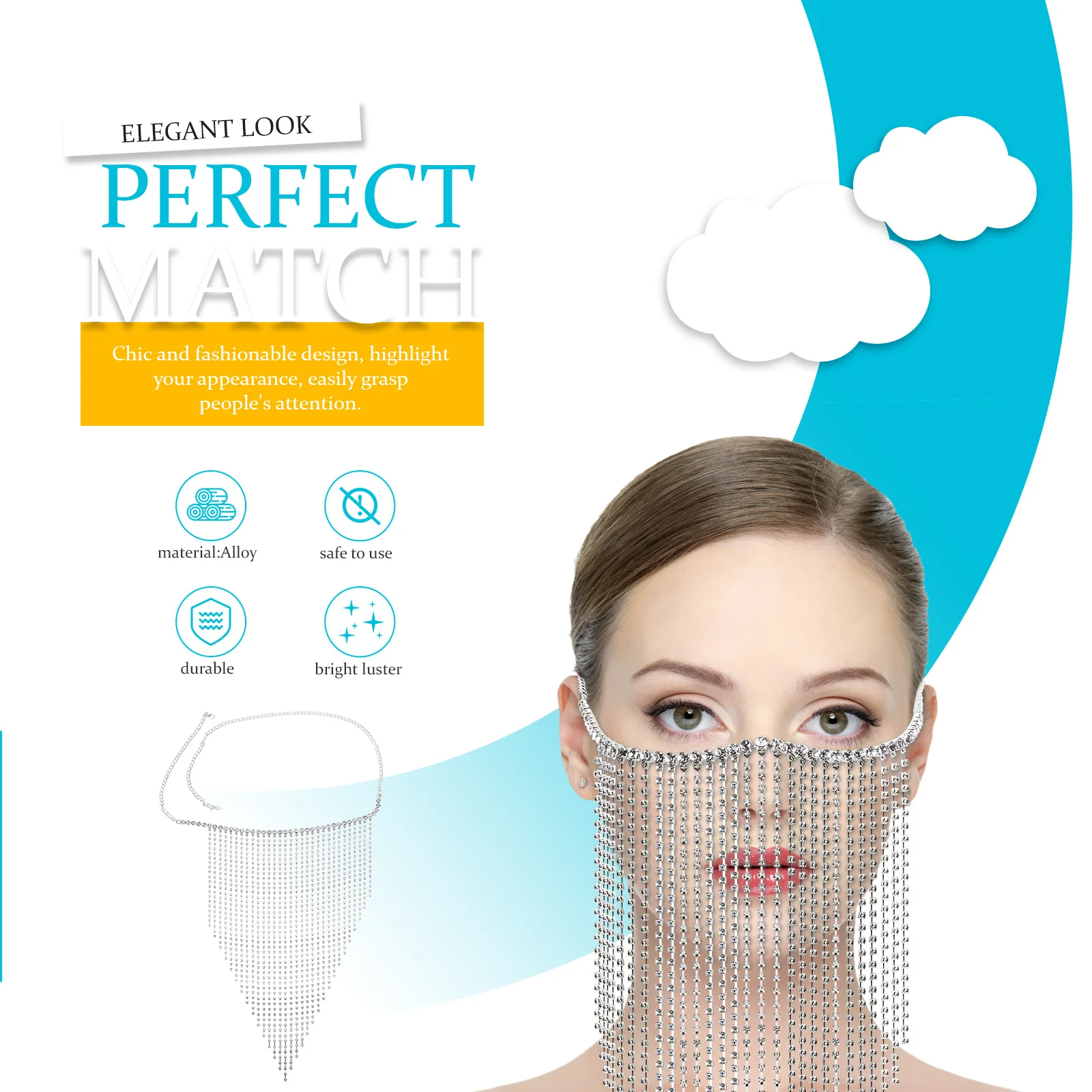 Vintage Rhinestone Tassel Face Chain Elegant Masquerade Jewelry for Women Costume Accessories Party Photography Performance