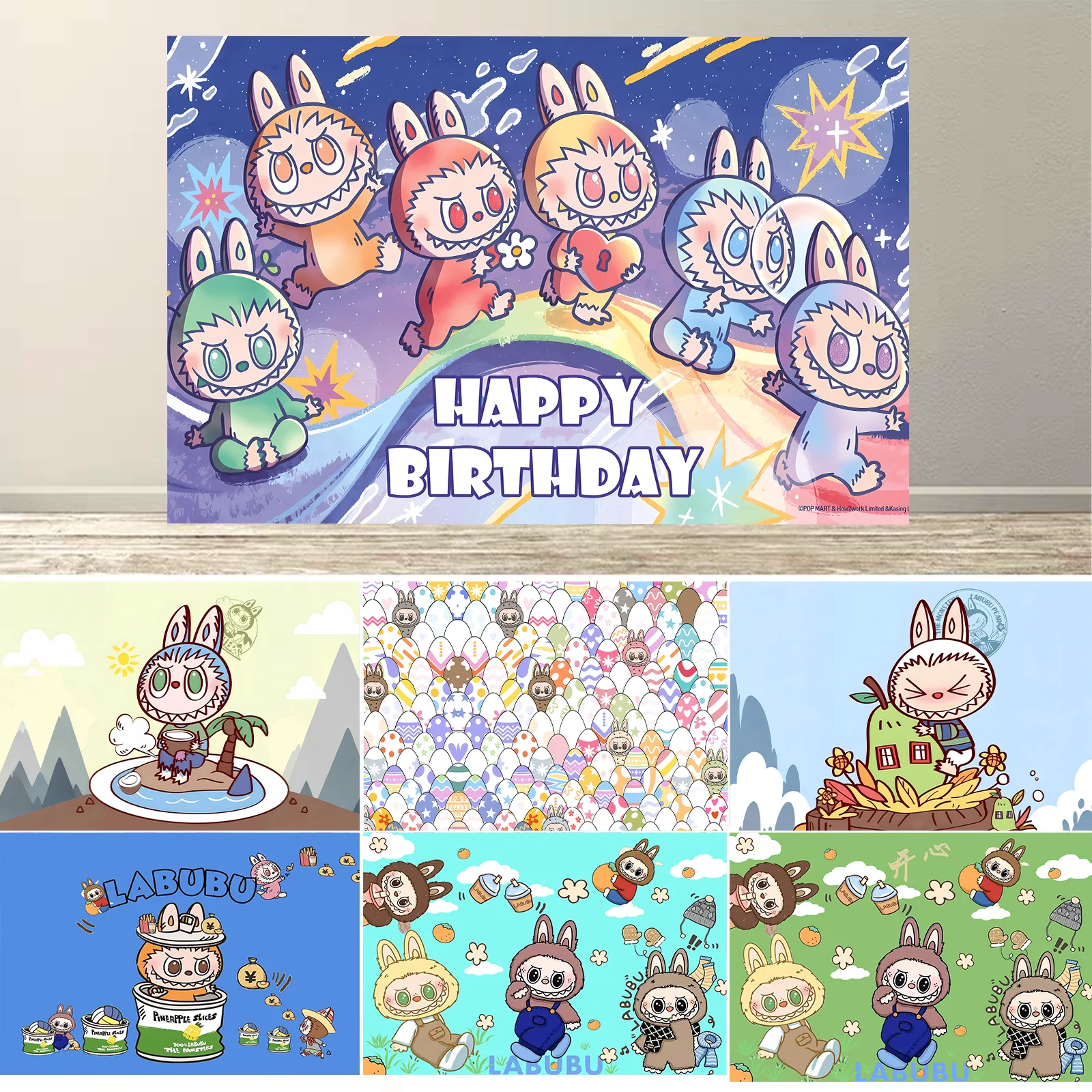 

Cartoon LABUBU Theme Backdrop Kids Girls Boys Birthday Party Decoration Background Banner Baby Shower Doll Gifts Photozone Props