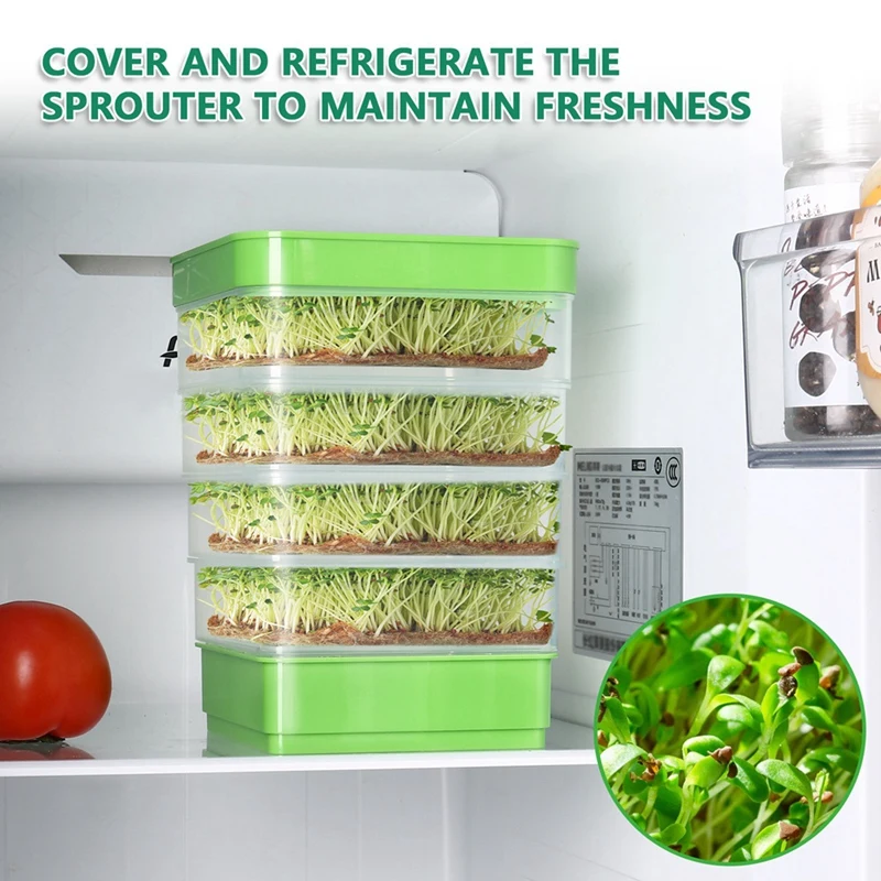 Bean Seed Germination Kit, Micro-Green Plant Growing Tray, Drain Tray, Four-Tier Stackable Sprout Growing Kit Durable