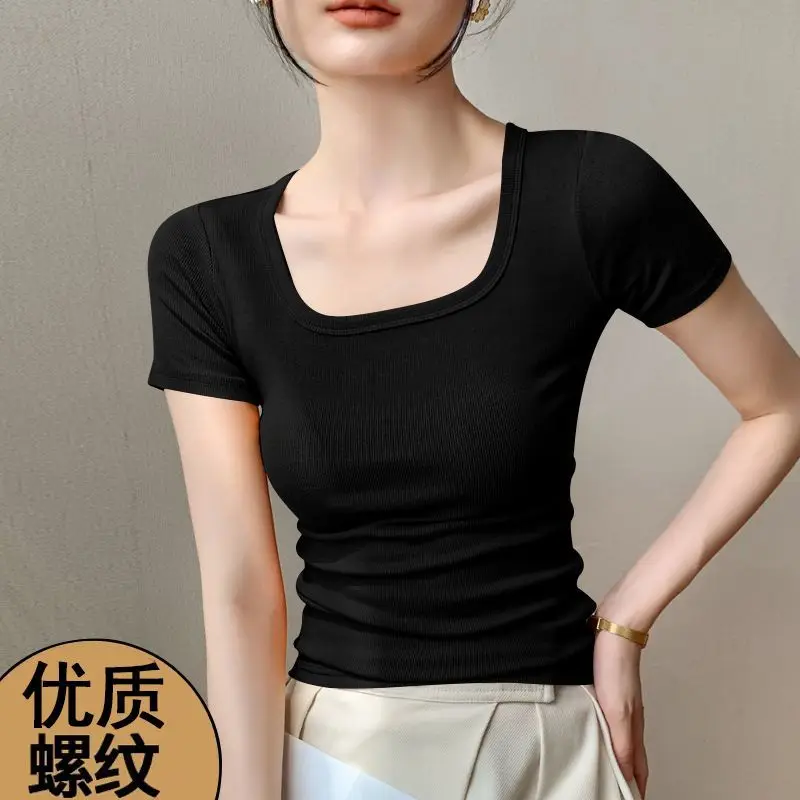 

Women Clothing Simplicity Slim Casual Pullovers Top Summer New Short Sleeve Solid All-match Fashion T Shirts Korean Harajuku