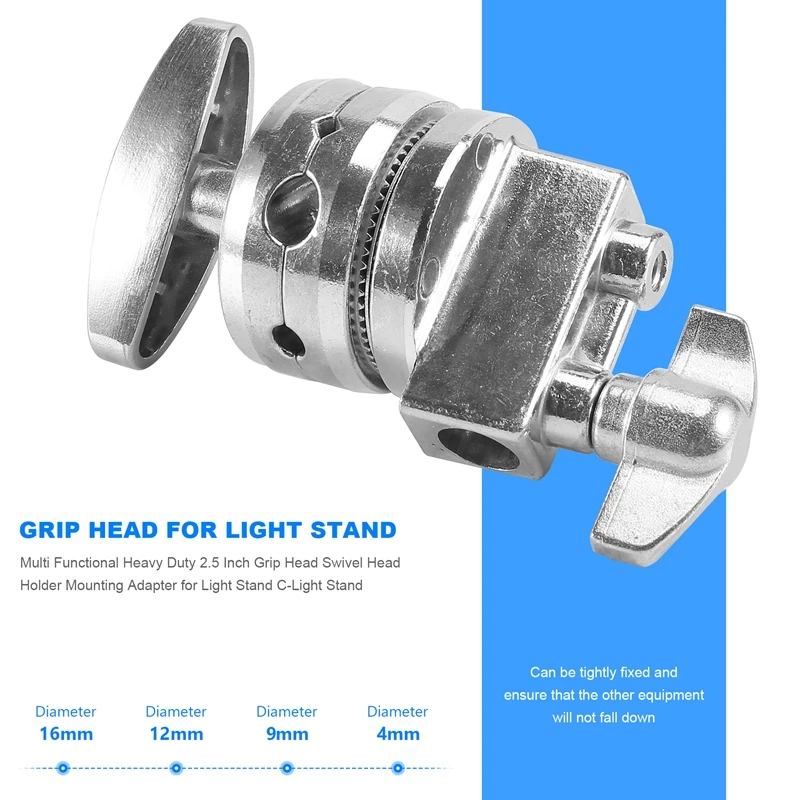 Multi Functional Heavy Duty 2.5 Inch Grip Head Swivel Head Holder Mounting Adapter For Light Stand C-Light Stand