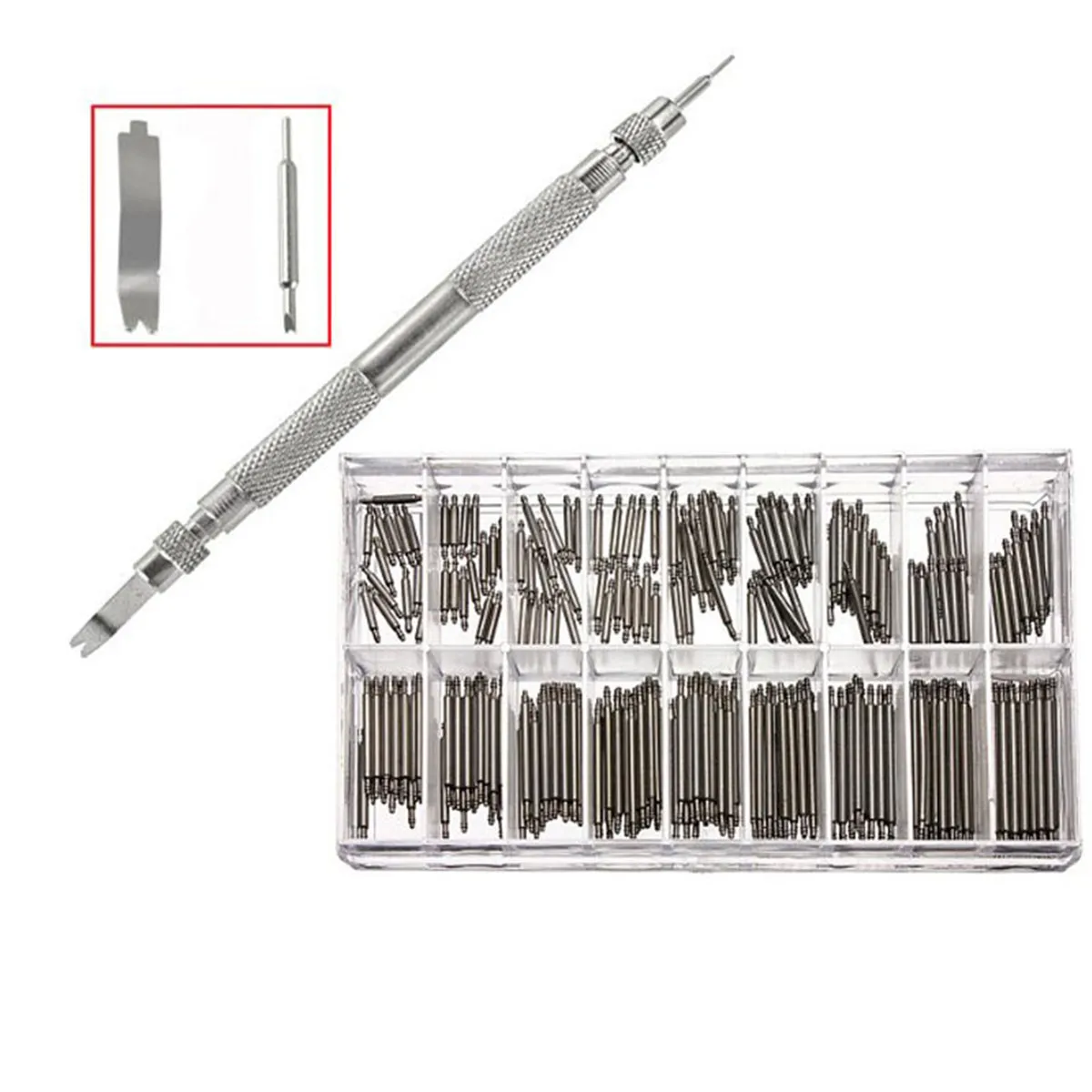 

360Pcs Watch Band Stainless Steel Spring Bars Double Flange Durable Repair Pin Pusher Tool Set 8-25mm Assorted Sizes