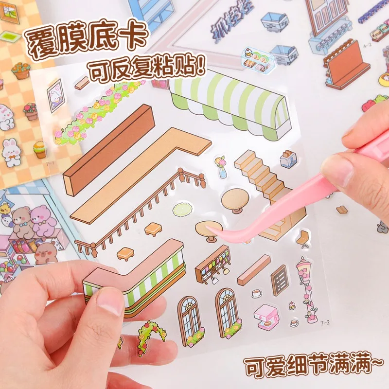 Cute 3D Diy Miniature Scene Landscaping Stickers Three-dimensional Sticker Visual Stacking Christmas Gift For  Student