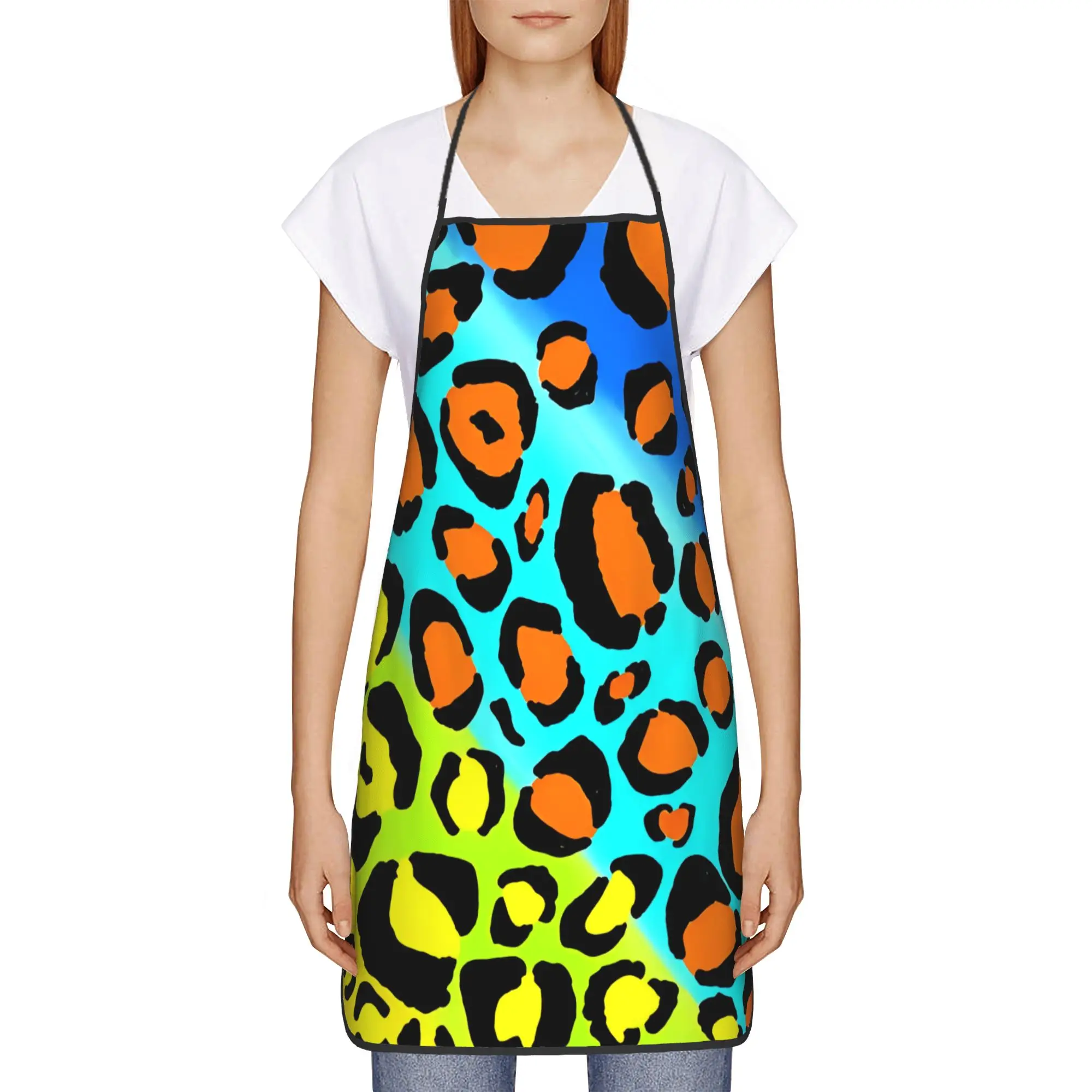 Rainbow Leopard Apron  Restraunt Manicure Kitchen Accessories Custom Household Aprons without Pocket