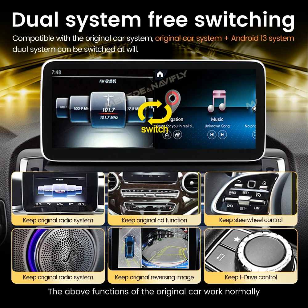 سيارة متعددة الوسائط لاسلكية لمرسيدس بنز ، راديو السيارة التلقائي ، الملاحة ، الكل في واحد ، أندرويد 14 ، فئة ، W176 ، GLA ، X156 ، CLA ، C117