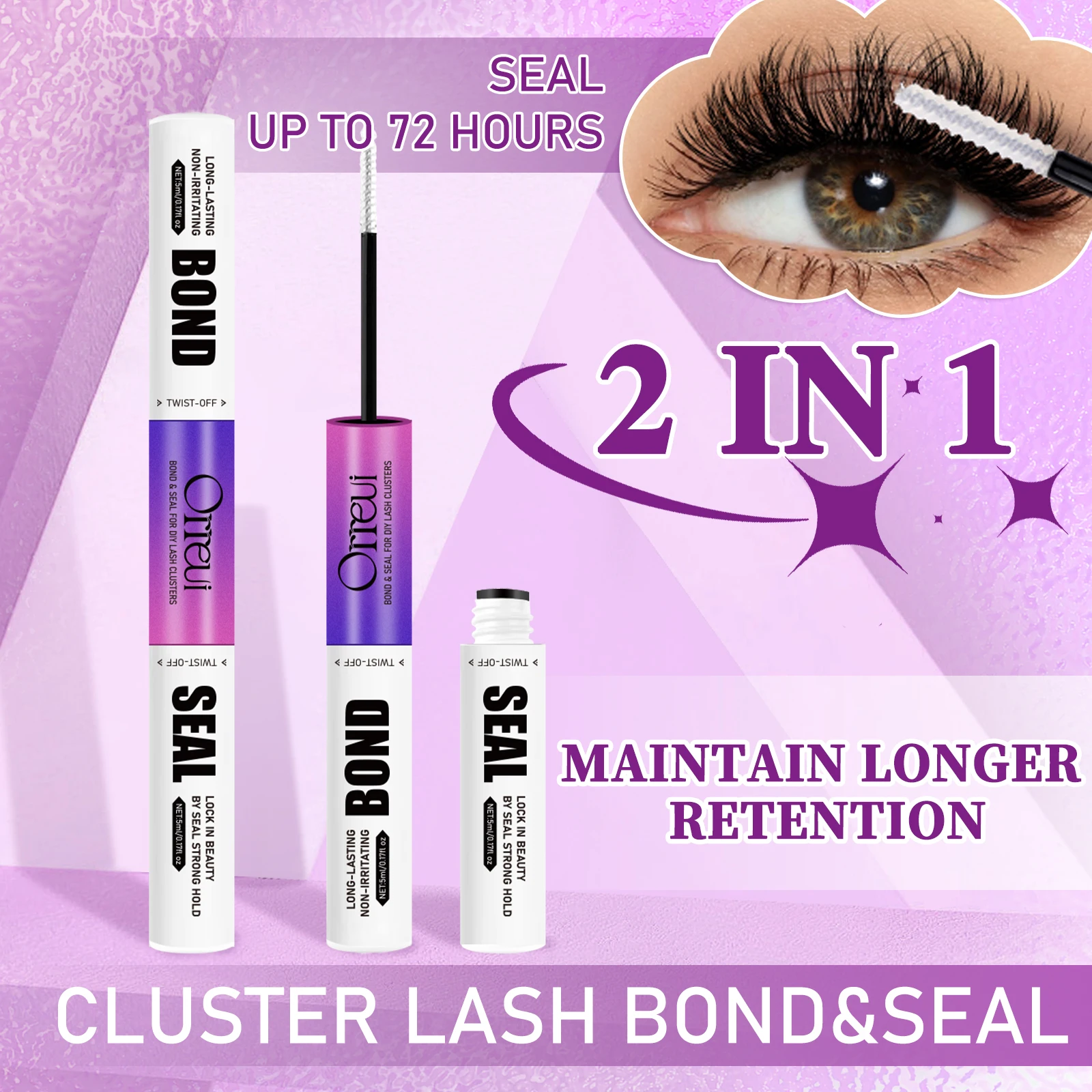2 in 1 Cluster Lash Bond & Seal Eyelash Glue Waterproof Long Lasting Black White Dual End DIY Lash Extension Adhesive