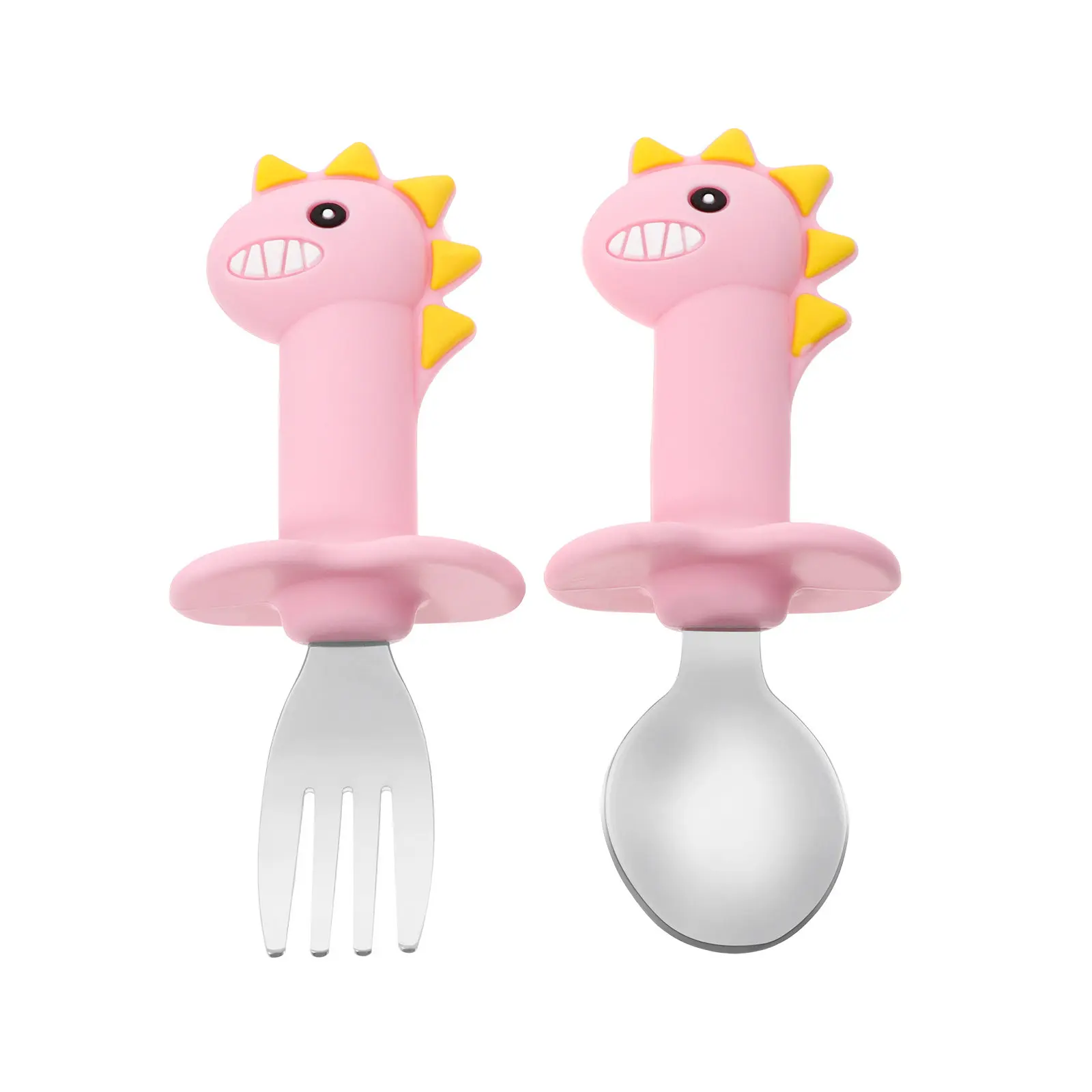 

1Set Silicone Baby Spoon Fork Cartoon Training Tableware Toddler Utensils Smooth Edges Non Slip Handle Training Tableware
