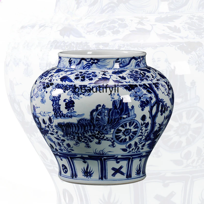 

Ningfeng Kiln Jingdezhen Ceramic Blue and White Porcelain Large Chinese Decoration Temple Jar Antique Shelf Porcelain