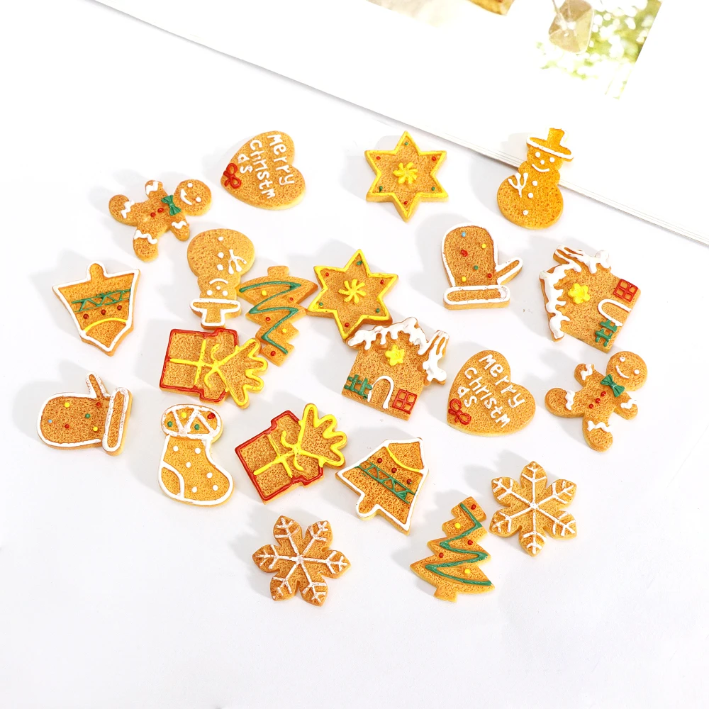 

10-20Pcs Simulation Christmas Cookies Flatback Resin Cabochon DIY Scrapbooking Embellishments Accessories Phone Decoration