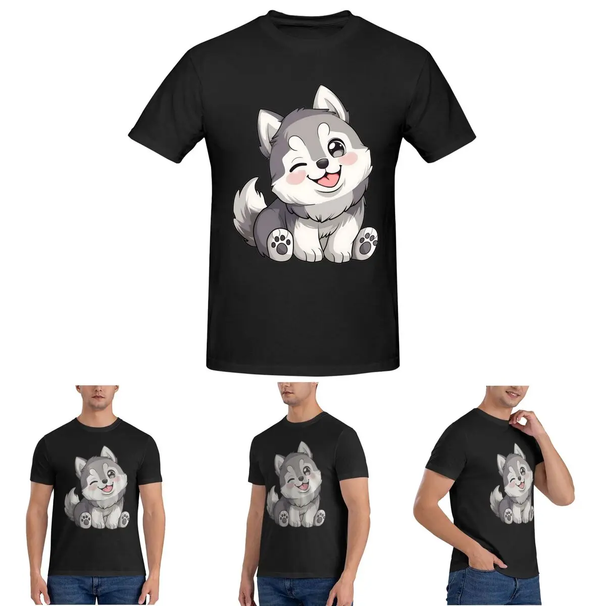 

Cute Winking Kawaii Husky T-Shirt for Men Cotton Plus Size T Shirts Men's Tees Short Crew Neck Summer Clothes Tops S-6XL