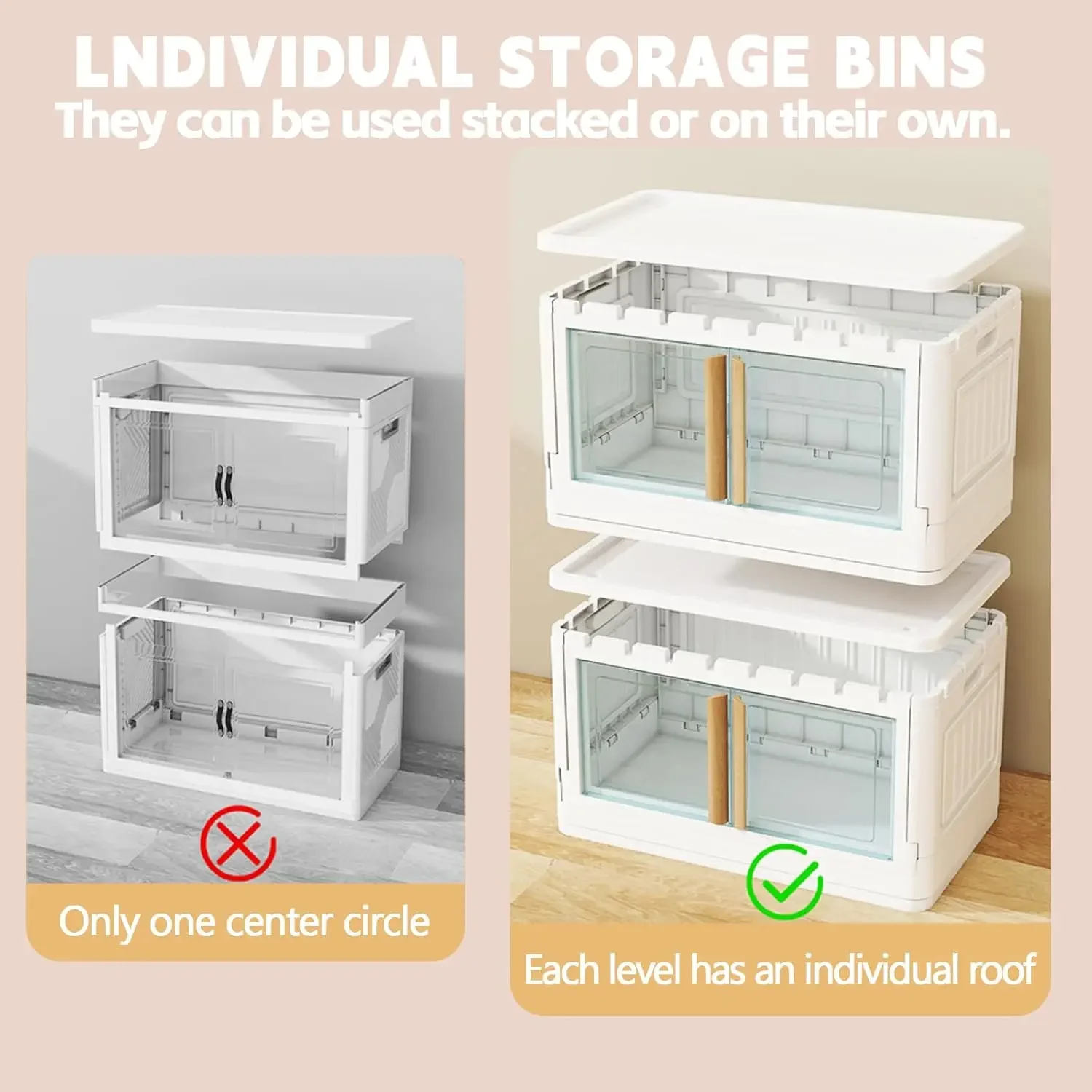 Bins with Lids,78 Quart Plastic White Closet Organizers and Storage,4 Packs Stackable Bins with Wheels,Dual Open Collaps