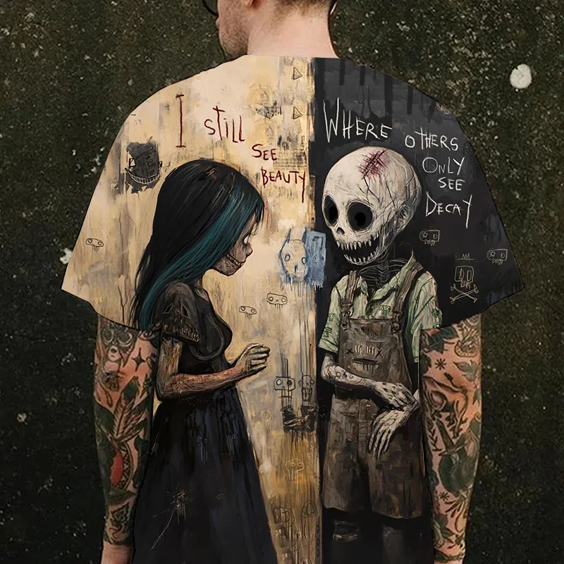 

Мужская футболка в готическом стиле с 3D принтом ужасов и черепа, детские футболки, модная мужская и женская футболка с коротким рукавом и круглым вырезом, уличный топ большого размера Y2k