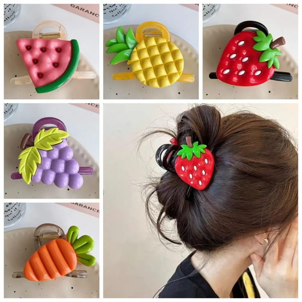 

Cute Fruit Acrylic Hair Claw for Women Girls Strawberry Pineapple Claw Clip Korean Shark Clip Headwear Hair Accessories