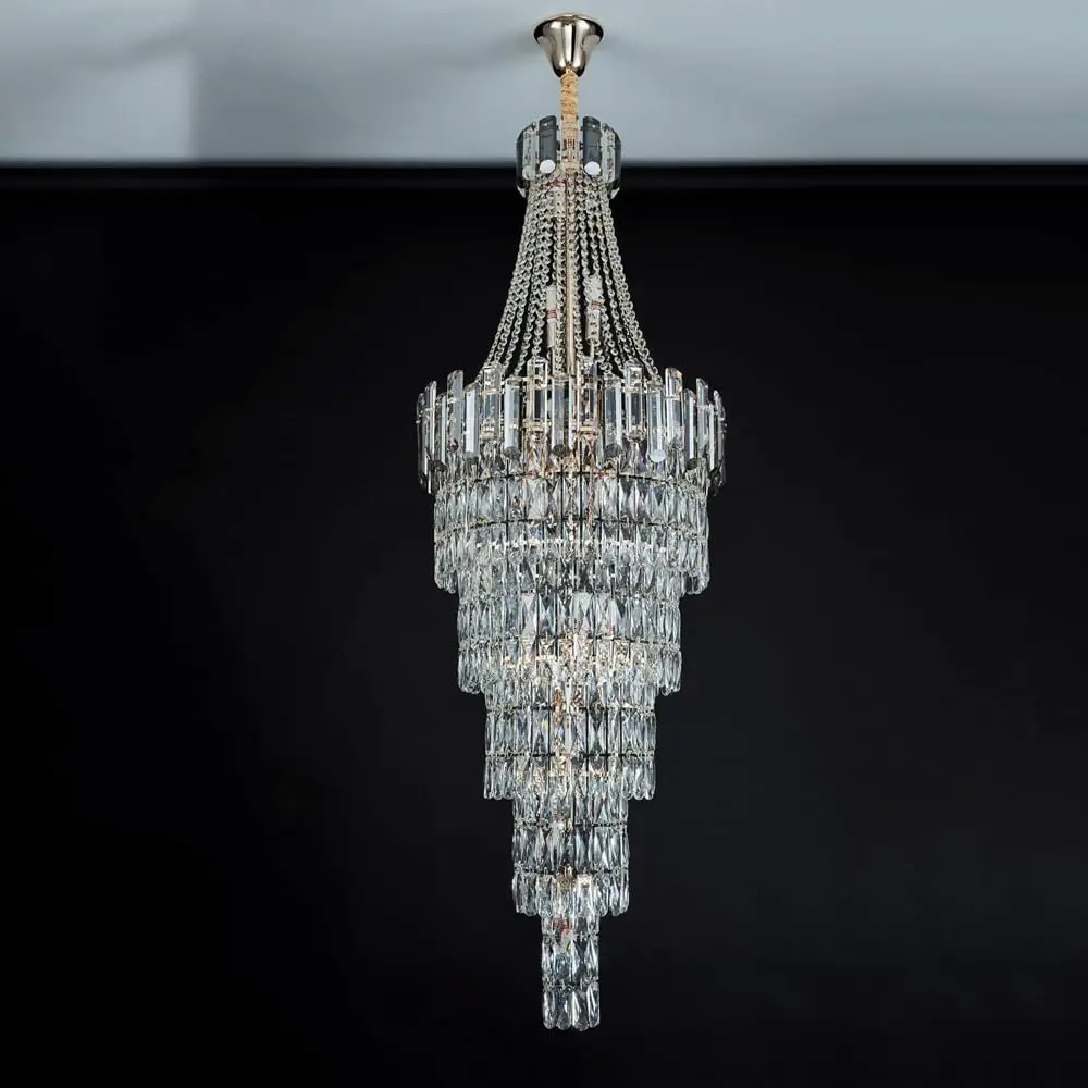 Luxury Large K9 Crystal Chandelier For Villa Staircase Duplex Building Living Room Ceiling Lamp Gold Rotating Chandeliers