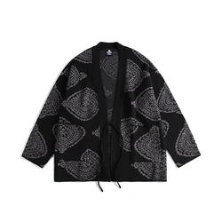 Men Japanese Streetwear Vintage Loose Casual Knitted Kimono Cardigans Sweaters Coat Women Oversize Knitwear Jacket Outerwear