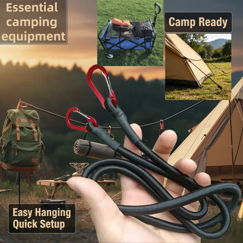 Corda Elástica Reforçada com Alça e Grampo para Bagagem, Camping, Lona, Barracas e Amarração – Essencial para Equipamentos Outdoor