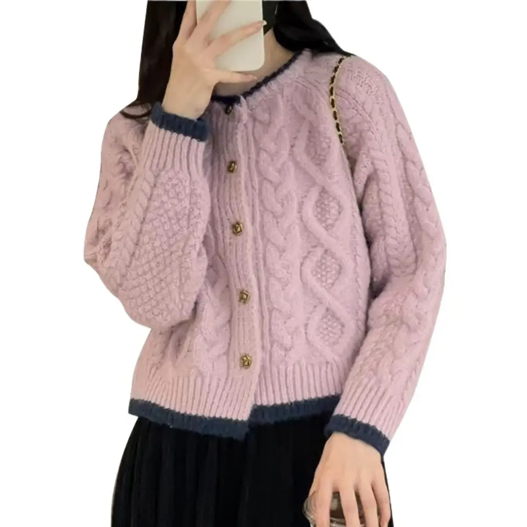 

Women's Lazy Style Knitted Cardigan Sweater Coat Fashionable Autumn Winter Outer Woven Western Style Clothes