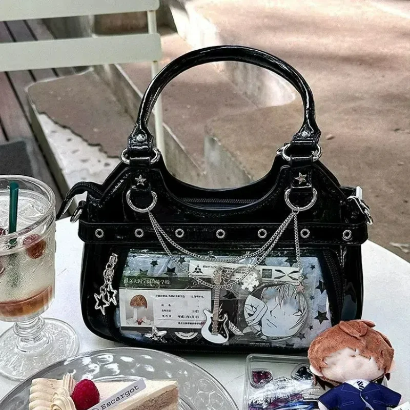 Daily Using  Transparent Y2K Ulzzang Ita Bag Chain Crossbady Shoulder Bags Patchwork Star Bolsa Belt Buckle Bolsas