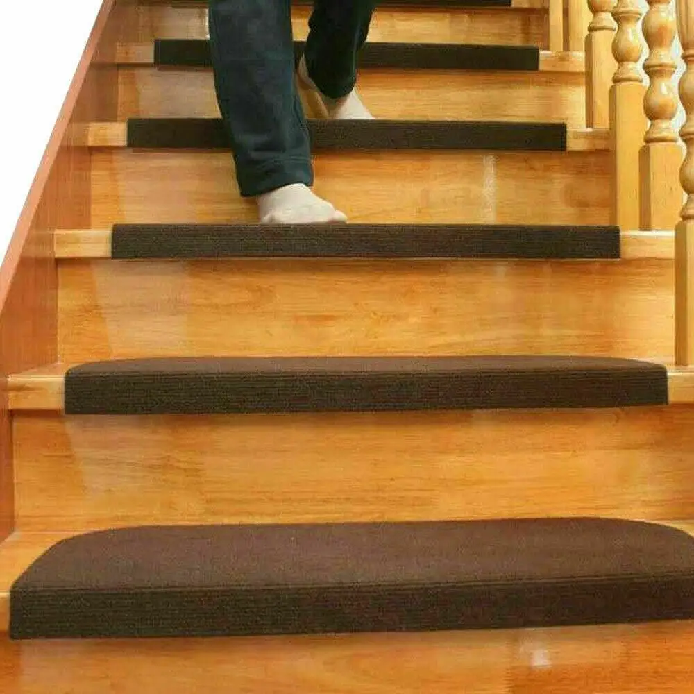 13 Dark Brown Non-Slip Stair Treads PVC Anti-Skid Mats Anti-static Step Pads Washable Pets Carpet Foldable Kids Safety Rug