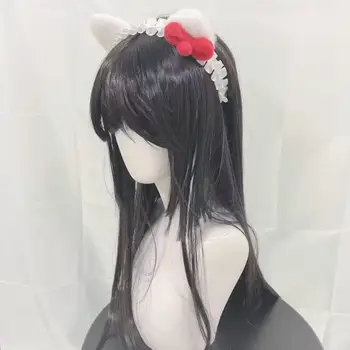 白色貓耳手髮箍,搭配紅色蝴蝶結,Kc Lolita風格手工髮飾,女士頭飾 8 最佳銷售 白色貓耳朵 - №7