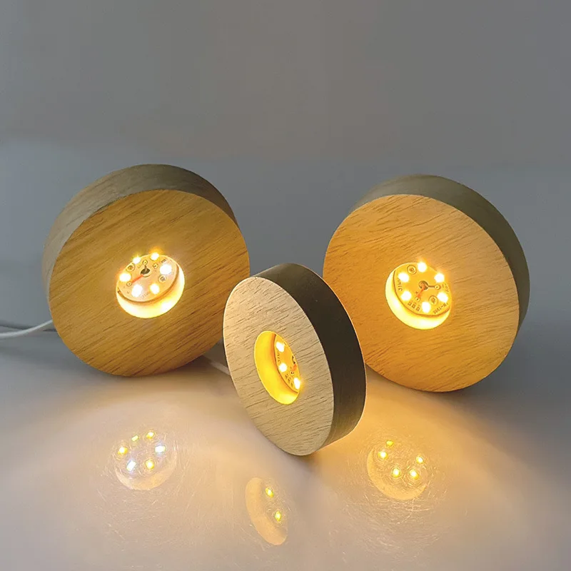 Supporto per base per display con luce a led rotonda in legno USB Luci colorate per ornamenti artistici in resina epossidica di cristallo