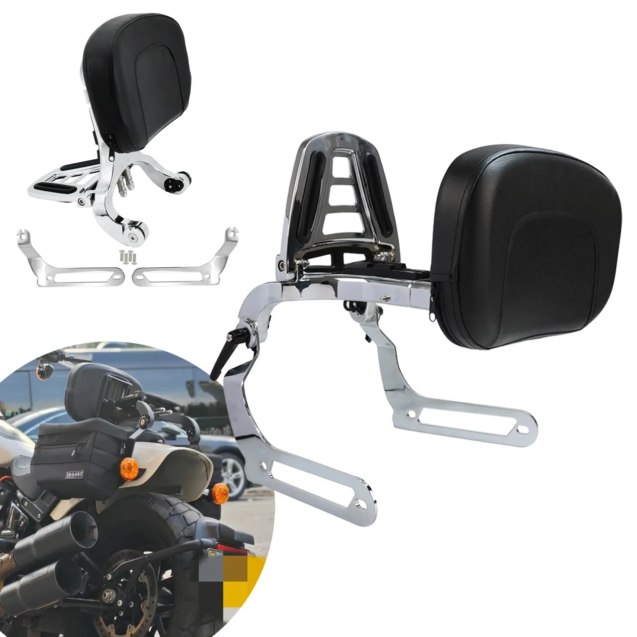 

Multi Purpose Adjustable For Harley Fat Bob FXFB 2018-2025 Motorcycle Rear Backrest Passenger Sissy Bar