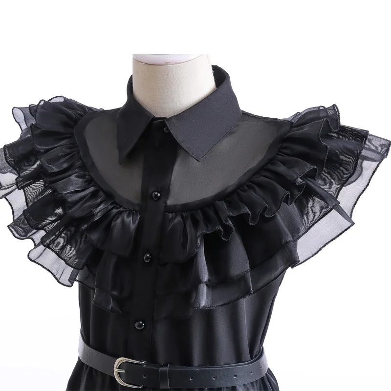 Adams-Robe de cosplay de mercredi en dentelle noire pour bébé fille, vêtements gothiques, vêtements de vent, robe éducative, Halloween, fête de carnaval, costume de soirée, 4-12 ans