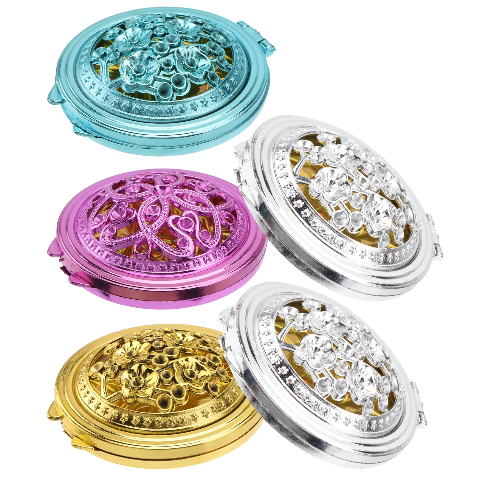 5-delige draagbare spiegel uitgehold patroon opvouwbare dubbelzijdige make-up kleine zak compacte reishandspiegel