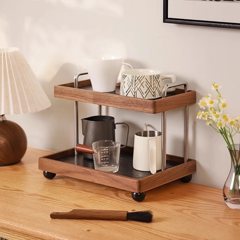 

Creative antique cherry wood cosmetic storage rack multi-functional desktop water cup perfume rack walnut