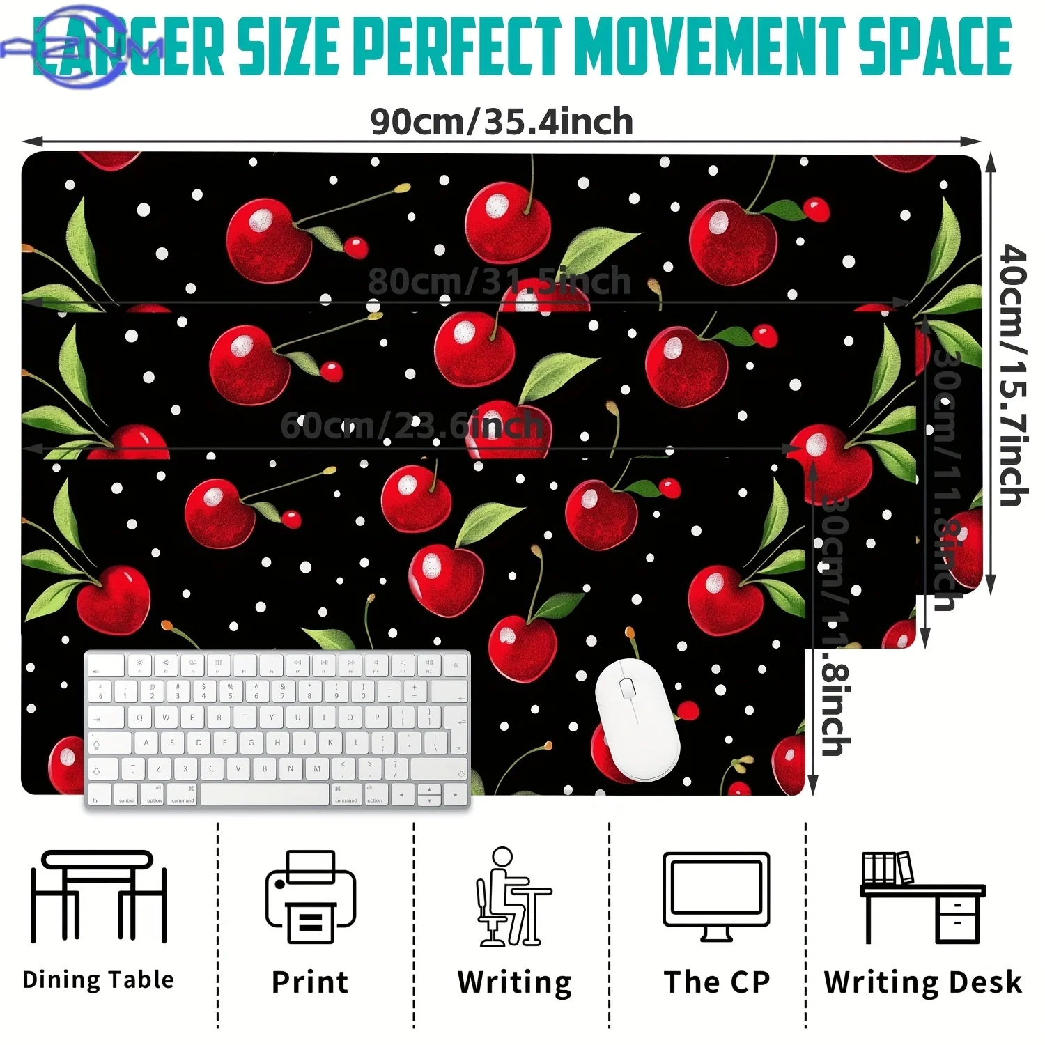 Large Non-Slip Gaming Mouse Pad & Desk Mat with Vibrant Cherries Pattern - Durable Rectangular Computer Keyboard Pad for Office,