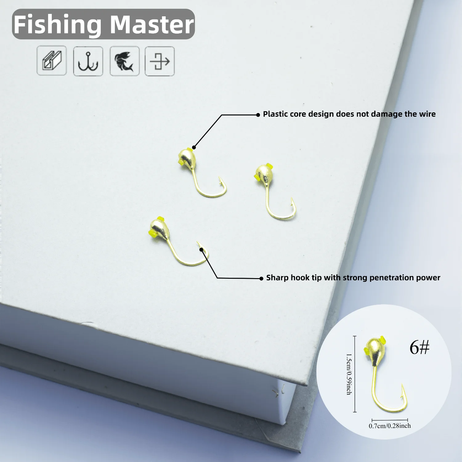 20er-Pack Premium-Angelhaken aus Kohlenstoffstahl – 45 ° Widerhaken, goldene Angelhaken, geeignet für Süßwasser- und Salzwasserfischen – Detail 2