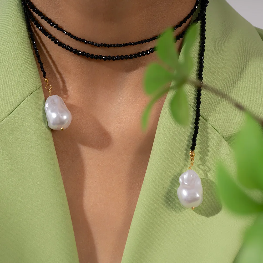 Baroque pearl natural stone beaded long necklaces for women statement elegant necklaces unique long jewelry for sweater