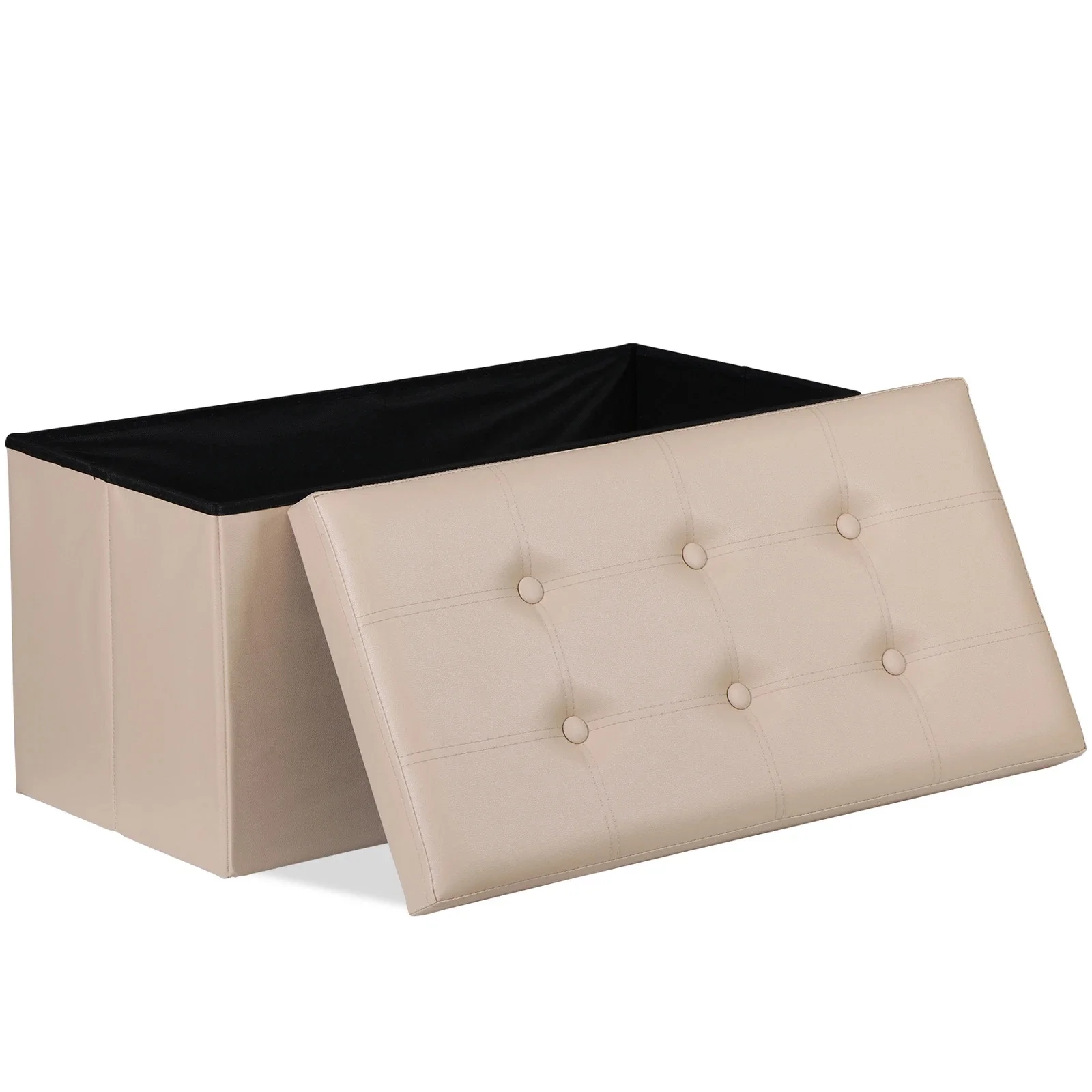 

30" Folding Storage Ottoman Footstools with Cover for Living Room Bedroom Beige